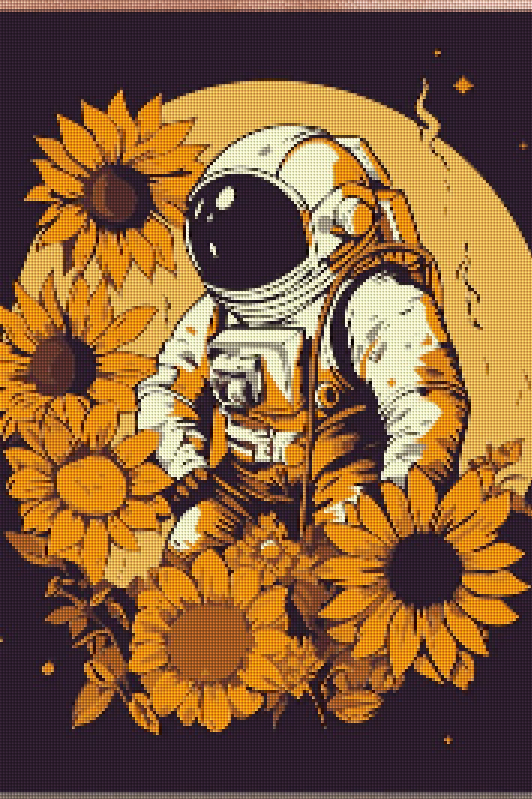 Astronaut mit Sonnenblumen